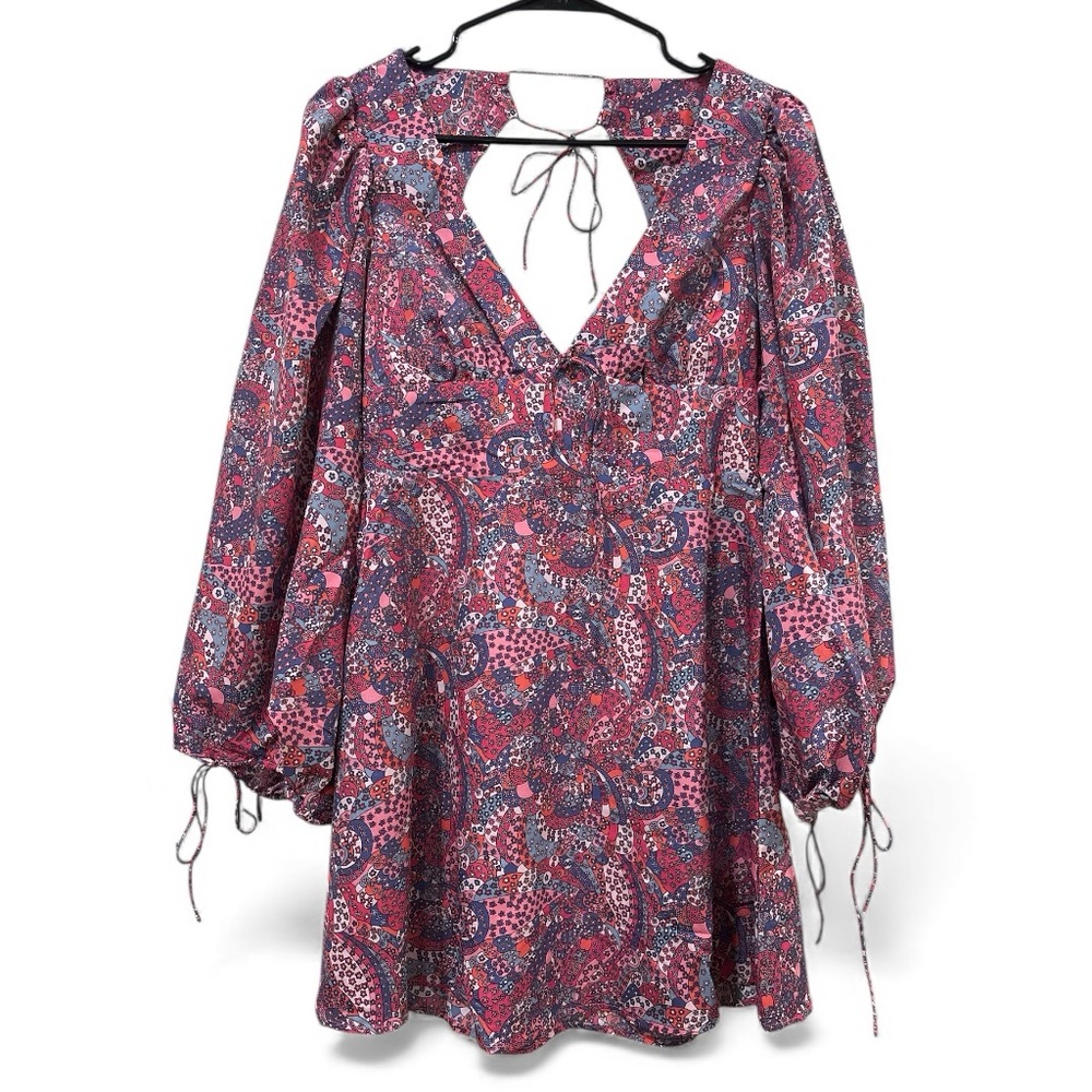 For Love And Lemons Floral Long Sleeve Dress - Pink and Purple